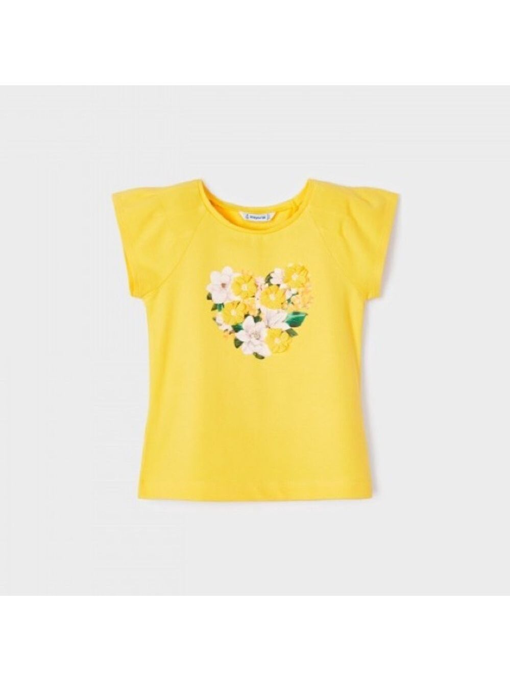 Size 4 Girls Mayoral Bright Yellow Short Sleeve Tee with Floral Heart Applique